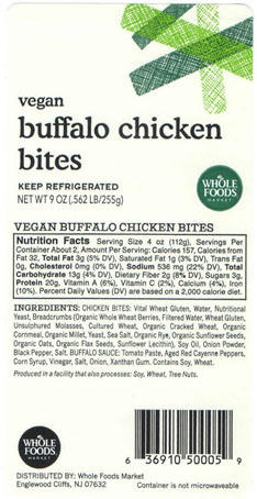 Allergy Alert Issued by Sunneen Health Foods for Undeclared Pecan in Vegan Buffalo Chicken Bites